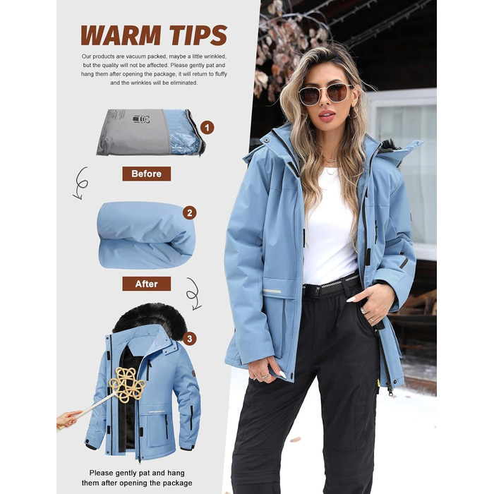 Водонепроникна зимова куртка Voqeen для сноубордингу та лижного спорту з флісовою підкладкою, синього кольору (L)