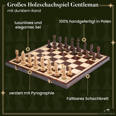 Шахи дерев'яні Gentleman 50x50 см, ручна робота, для дорослих і дітей, білий кант, набір із дошкою та фігурами