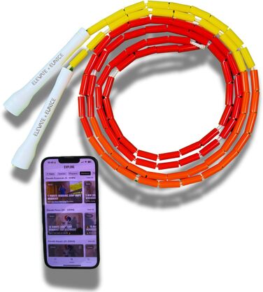 Стрибкове канат Elevate Rope Professionelles Perlen - 3м, регульований, якісні намистини та полішнур - для фрістайлу, кардіо та трюків. Підходить для всіх рівнів, для використання в приміщенні та на вулиці (червоний/помаранчевий/жовтий/білий)