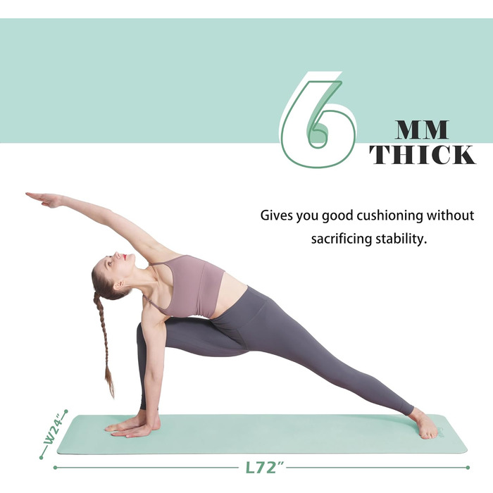 Килимок для йоги та фітнесу Pilates 0.6 см, екологічний, антиковзкий, з сумкою для транспортування та зберігання, 72x24 см, колір: Matcha-Green