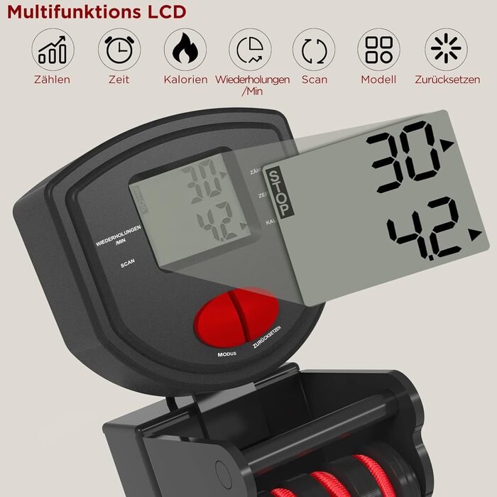 Гребний тренажер для дому, складаний, до 120 кг, червоний