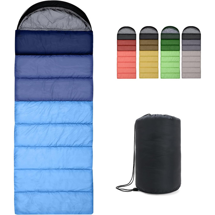 Спальний мішок Outplea для кемпінгу, 3-4 сезони, водонепроникний, 220x80 см, для дорослих та дітей, блакитний