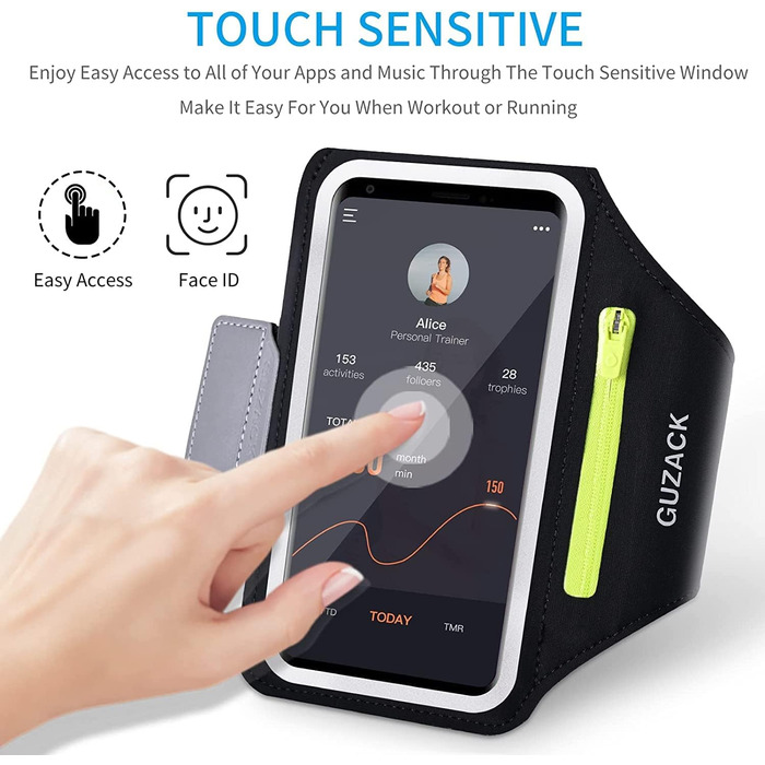 Спортивний браслет для телефону Universal, Тримач для телефону для бігу з навушниками та кишенею. Підходить для iPhone 16 Pro Max/15 Pro/14 Pro/13/12/11. Кишеня для телефону для бігу та тренувань. До 6.9 дюймів (A - Зелений замок)