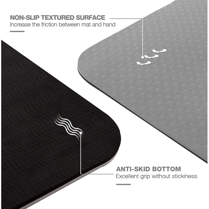 Йога мат UMINEUX, TPE, 72x24 см, антиковзка, для жінок, з чохлом та рушником, чорний та сірий