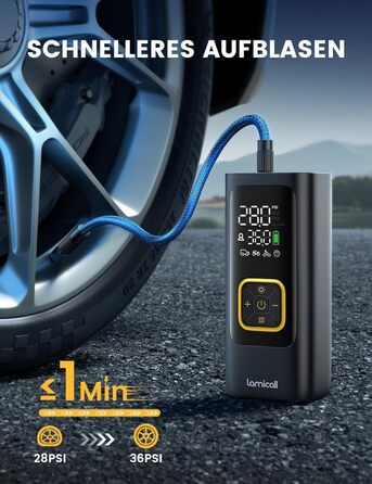Електрична повітряна помпа Lamicall для велосипеда, авто, мотоцикла та м'ячів - 150PSI, з LED-ліхтариком (оновлена)