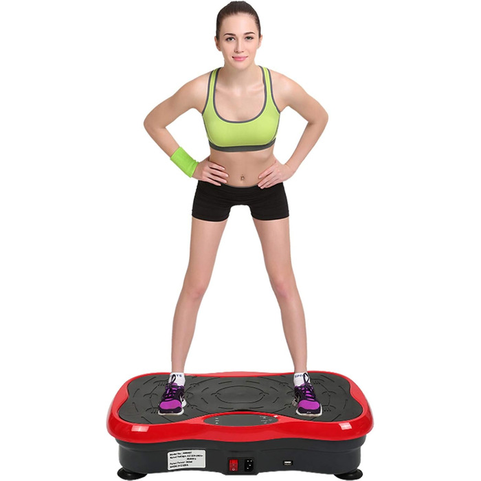 Вібраційний тренажер для тіла з Bluetooth та USB, тренувальні стрічки, пульт дистанційного керування (чорно-червоний)