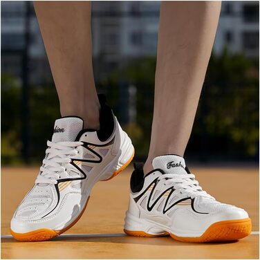 Волейбольні кросівки для чоловіків та жінок, кросівки для бадмінтону, білі залкові спортивні кросівки, юніорські волейбольні тренувальні кросівки, амортизація, неслизькі, білі, червоні (46 EU широкі, білі, чорні)