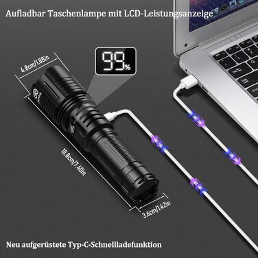 Ліхтар Jayxinli 500000 Люмен: Потужний LED ліхтар USB, 5 режимів, тактичний для кемпінгу та надзвичайних ситуацій