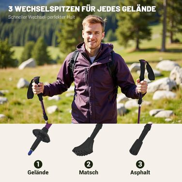 Чоловічі та жіночі палки для скандинавської ходьби, 2 шт. Телескопічні палки для трекінгу з алюмінію з гумовими амортизаторами, фіолетовий колір