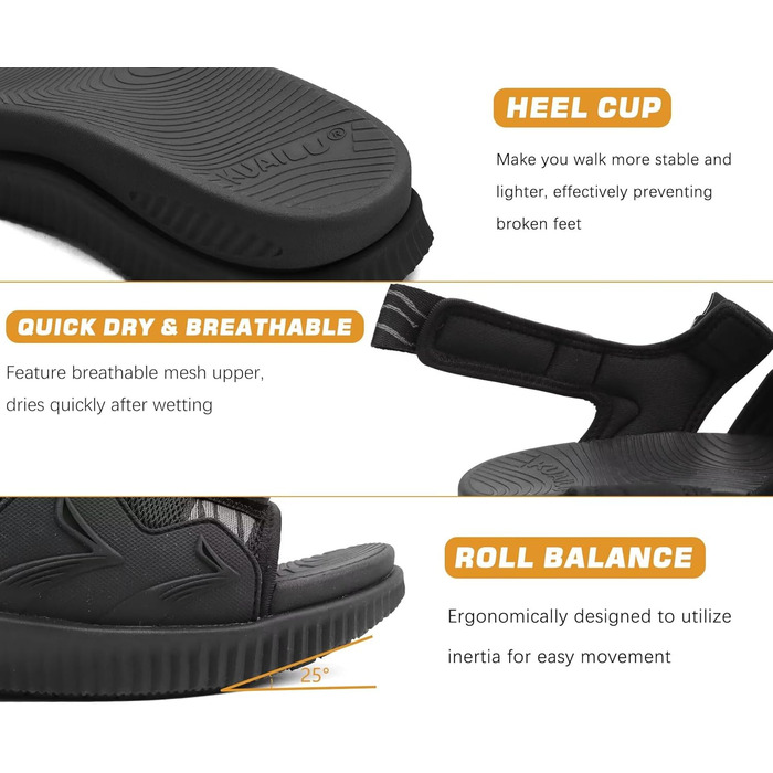 Чоловічі трекінгові сандалі KuaiLu: зручні ортопедичні сандалі для піших прогулянок та активного відпочинку (48 EU, чорний)