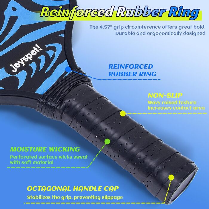 Набір для піклболу JOY SPOT! 2 ракетки, 4 м'ячі, сумка – Легкі ракетки з фібергласовою поверхнею для чоловіків, жінок та початківців – Ідеально для гри в приміщенні та на вулиці