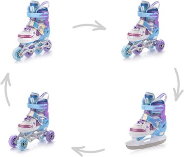 Дитячі ролики 4-в-1 Meteor Mermaid – регульовані, ABEC-7, PU-колеса, алюмінієвий фрейм, розміри XS-M