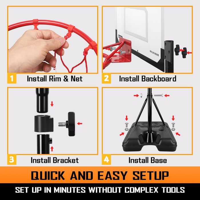 Регульований баскетбольний кошик на стійці для дітей та підлітків, Outdoor/Indoor, Комплект з м'ячем та насосом