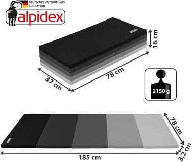 Складаний гімнастичний мат ALPIDEX 185x78x3,2 см, м'який спортивний мат для дому, для дітей і дорослих, сірий