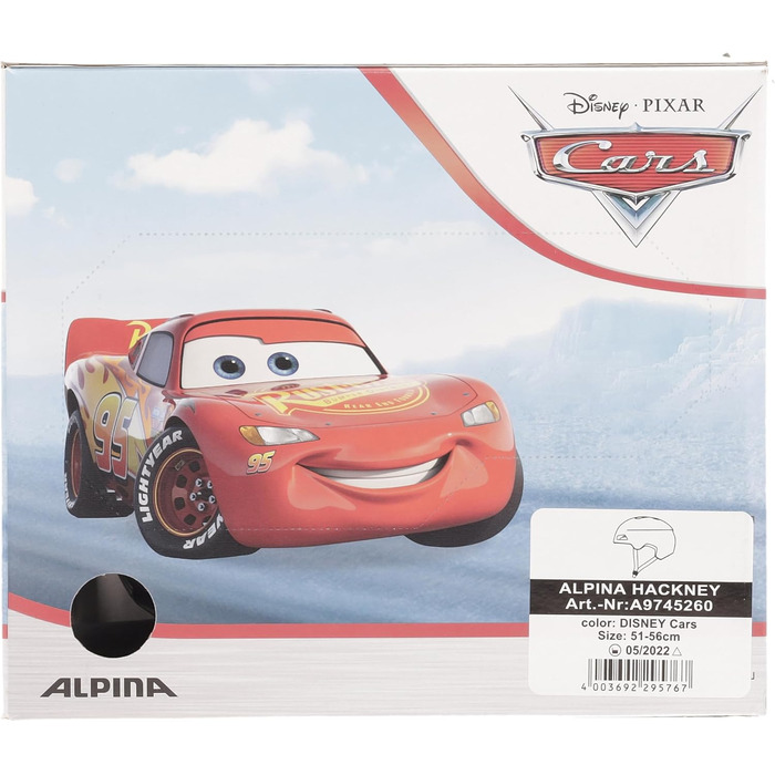 Дитячий велосипедний шолом Alpina Hackney Disney Cars, легкий, ударостійкий, з вентиляцією, можливість встановлення LED, розмір 51-56 см