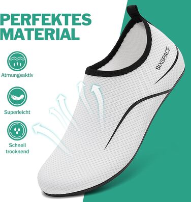 Чоловічі та жіночі аквашузи Sixspace для плавання, серфінгу, йоги. Швидко сохнуть, дихають, білі (35 EU)