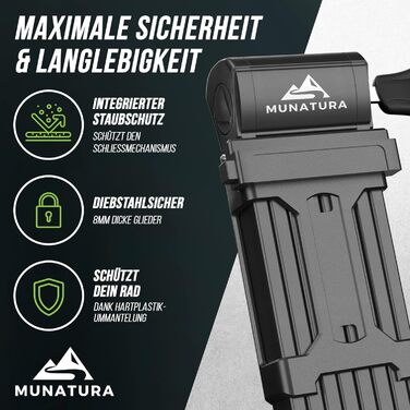 Складаний велосипедний замок MUNATURA 120 см з ключем, високий рівень захисту, з тримачем, для електровелосипедів та звичайних велосипедів