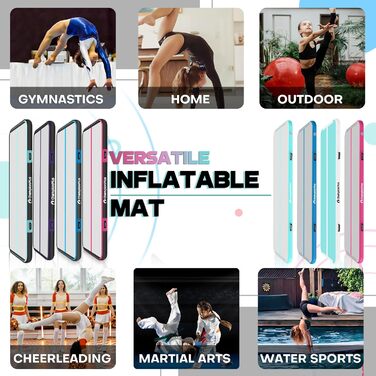 Надувна гімнастична матка Track 5м з електричним насосом, йога-килимок, тренувальний килимок для кемпінгу та фітнесу, двосторонній м'ятно-зелений (чорно-м'ятний, 400x100x10см)