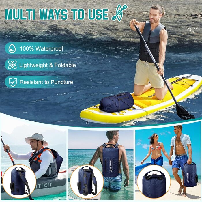 Водонепроникний мішок-рюкзак Dry Bag 20L RollTop, блакитний. Для каякінгу, рафтингу, риболовлі та відпочинку на воді