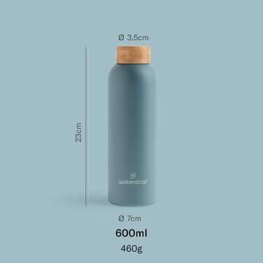 Термос пляшка waterdrop® 600 мл, сталева, ізольована, подвійні стінки, не протікає, для газованої води, бірюзова матова