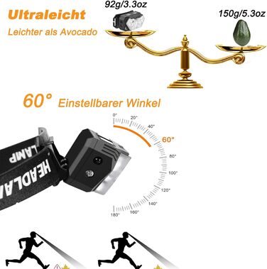 LED налобний ліхтар 5000 люмен з акумулятором, 9 LED, з червоним світлом та датчиком руху, 7 режимів, водонепроникний IPX6, для їзди вночі, кемпінгу та ремонту