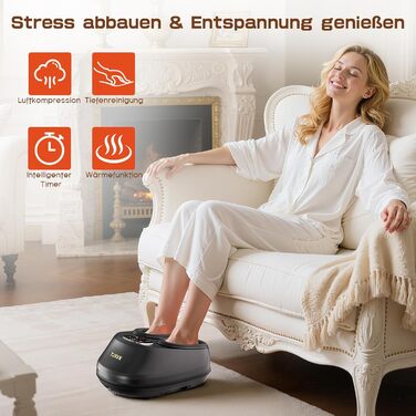 Електричний масажер для ніг Shiatsu з пультом дистанційного керування, компресією повітря, функцією підігріву, декількома режимами, для офісу та дому, підходить до 46 розміру EU