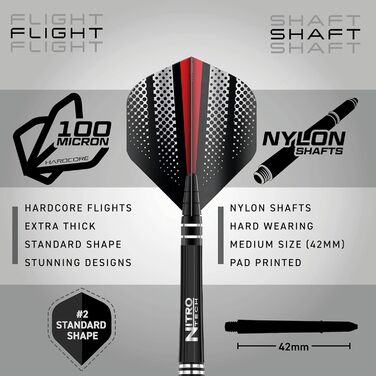 Професійні дартс дротики RED DRAGON Razor Edge ZX-95, вольфрам, 26 г, сталевий наконечник, з оперенням і шафтами
