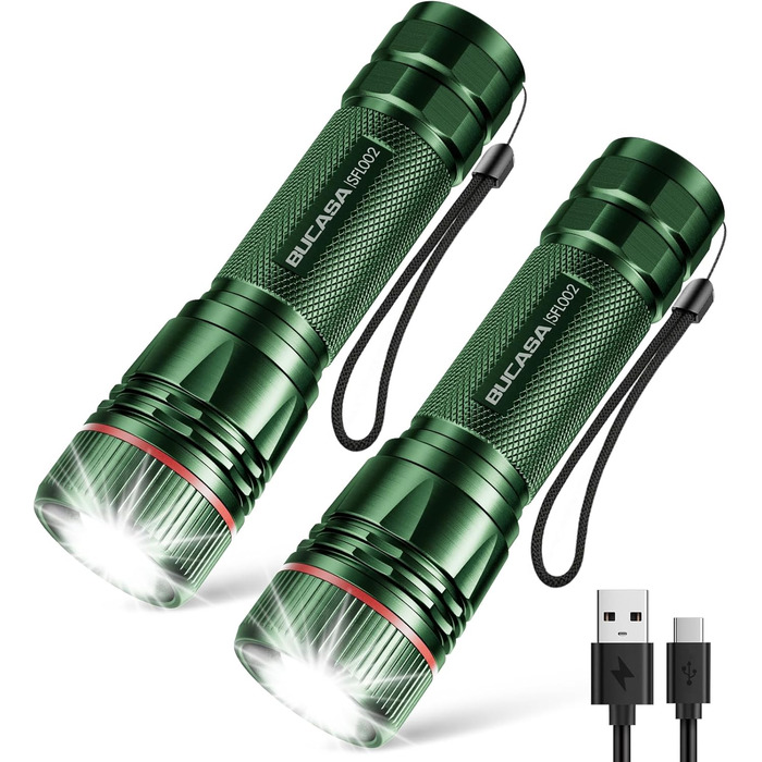 Ліхтарик LED BUCASA, 2000 люмен, 3 режими, збільшення, водонепроникний, для кемпінгу та активного відпочинку (зелений)