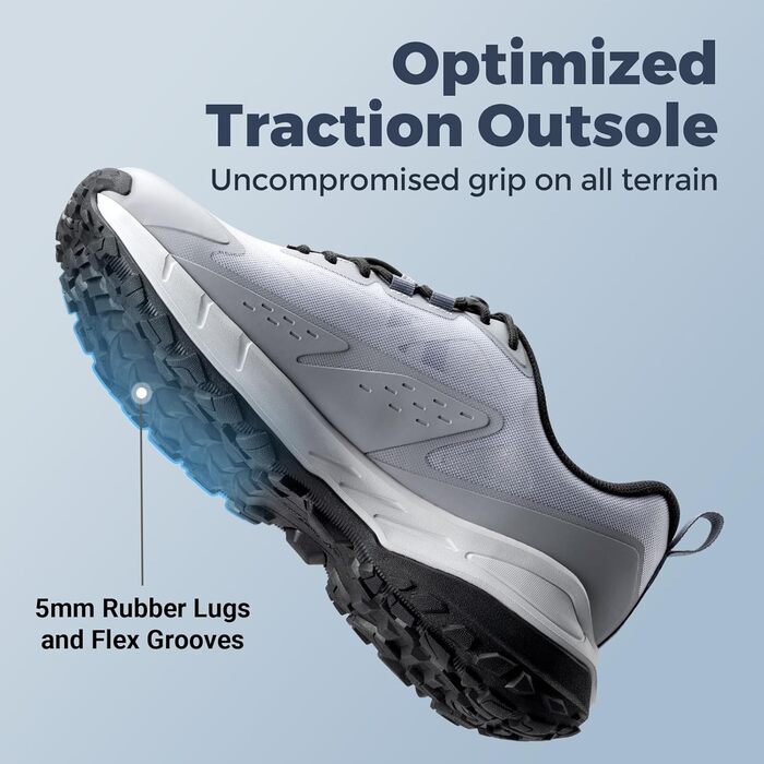 Черевики для трекінгу FitVille для чоловіків, широкі, Slip-On, Outdoor, з дихаючим матеріалом, для трейлраннінгу, з гнучкою застібкою, розмір 40-50 (42.5 EU, сірий)