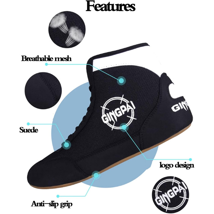 Боксерські кросівки для підлітків та дорослих, чорні. Комфортні, з антиковзаючою підошвою, дихаючі, зносостійкі. Unisex, для чоловіків та жінок. Розмір 39 EU.