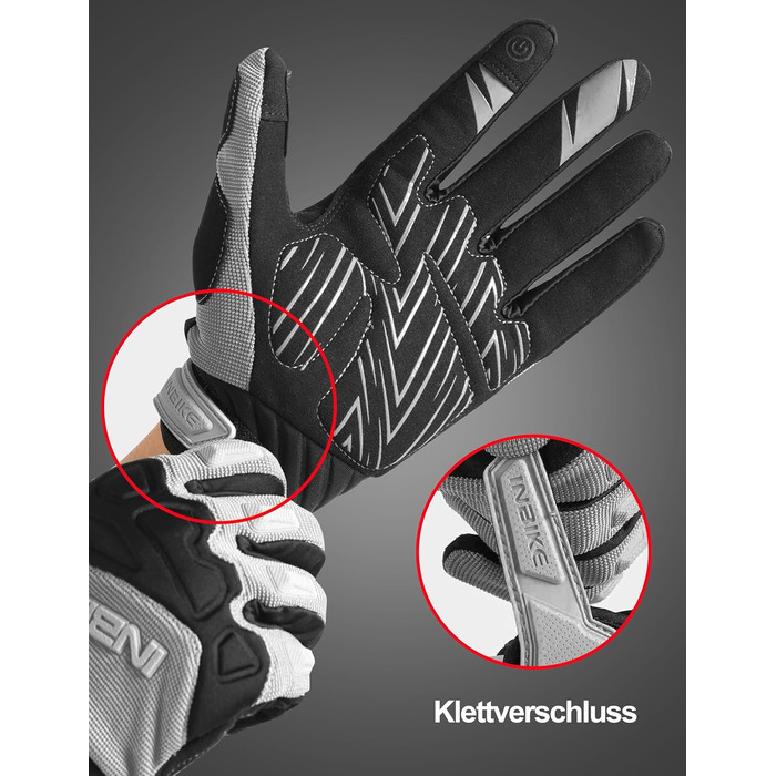 Рукавички INBIKE MTB для мотокросу та гірського велосипеда з захистом пальців TPR та SCR-подушечкою, сірі, розмір M