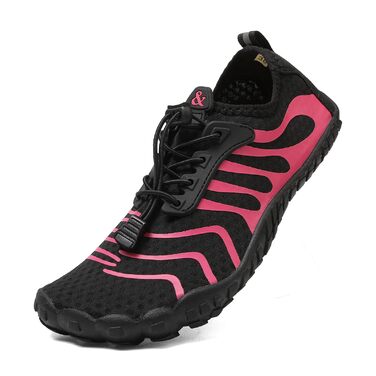 Водні черевики для плавання та відпочинку на пляжі: чоловічі та жіночі, швидко сохнуть, з дренажними отворами. Ідеально для басейну, моря, каякінгу та фітнесу. Розміри 36-46 EU (37 EU, чорний, рожево-червоний)