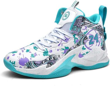 Баскетбольні кросівки для чоловіків та хлопчиків, високий верх, антиковзаюча підошва, спортивне взуття для осені/зими, розміри 35-45 EU, чорно-білі (42 EU, зелено-білі)