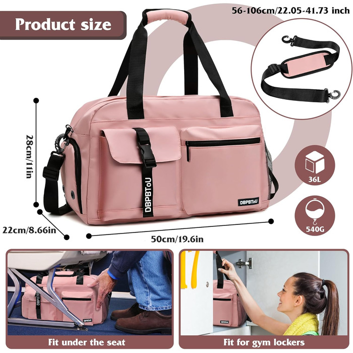 Спортивна сумка для жінок та чоловіків з відділенням для взуття та вологих речей, водонепроникна сумка-вікенд для тренувань, залу, плавання та сауни (рожева)