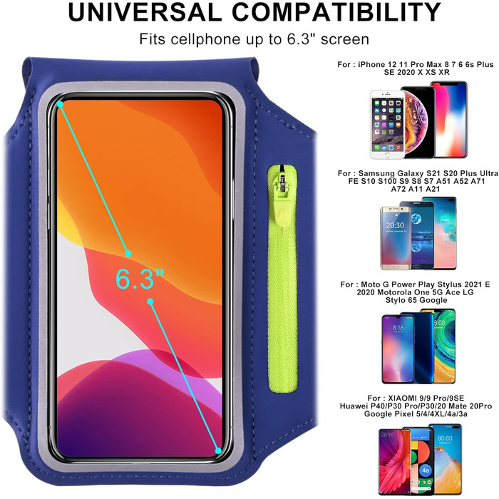 Спортивний браслет на руку для бігу з навушниками та кишеню для ключів. Тримач для телефону на руку, сумісний з iPhone 17/16/15/14/13/12/11 Pro Max/Plus, чорний. Оновлена модель, до 6.9 дюймів.