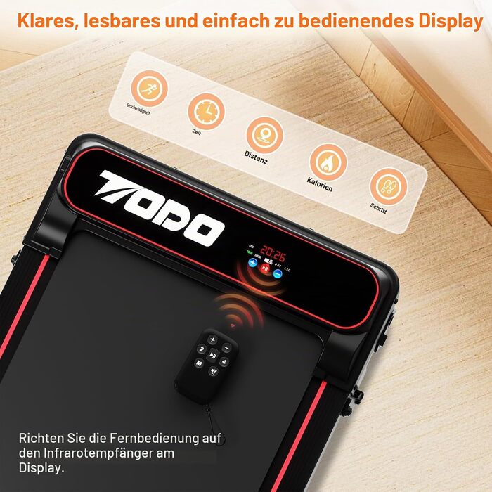 Дорожка для ходьби TODO Walking Pad, компактна бігова доріжка з нахилом для дому та офісу, швидкість 1–6 км/год, чорна