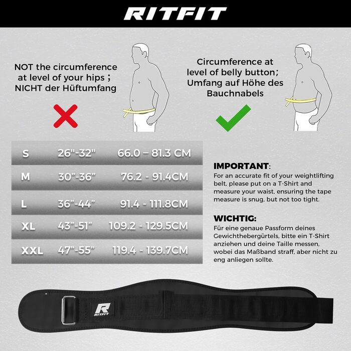 Пояс для важкої атлетики RitFit 6'' (15 см) для чоловіків та жінок, чорний, з липучкою, для пауерліфтингу, бодібілдингу та силових тренувань, розмір S