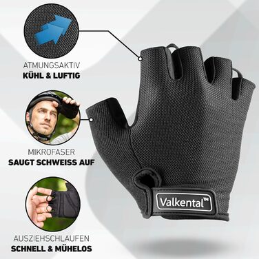 Велосипедні рукавички Valkental® Essential: м'які, дихаючі, безпальцеві | MTB/Rennrad/Trekking | Чорний, 3XL