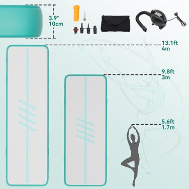 Мата для гімнастики DWVO Air Matte з повітряною помпою, 4м, з боковинами з карбону, зелена