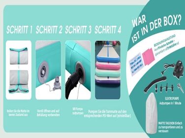 Air Track 6м для гімнастики та йоги з електричним насосом, килимок для тренувань 600x100x10см, зелений, водовідштовхувальний