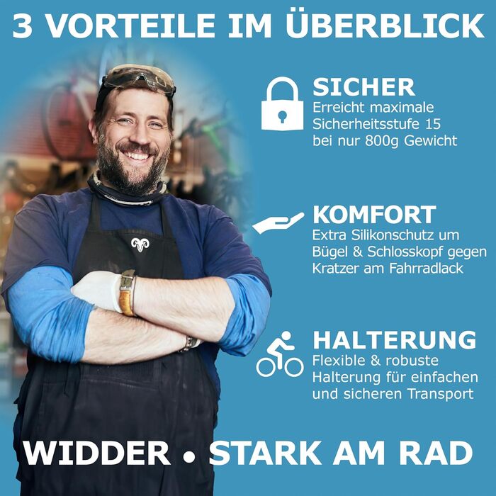 Надійне велозамк WIDDER: сталевий трігер 14 мм, висока безпека, 800 г, з кріпленням та 3 ключами, для електровелосипедів, скутерів та шосе