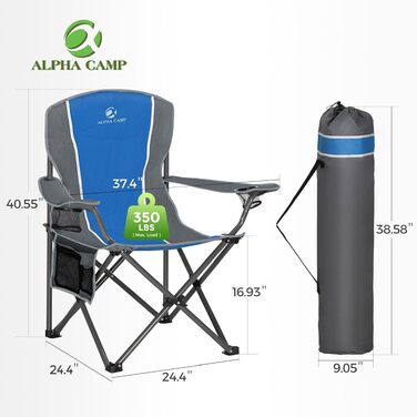 Складаний кемпінговий стілець ALPHA CAMP з підскляником та підлокітниками, посилена сталева рама до 160 кг, синій
