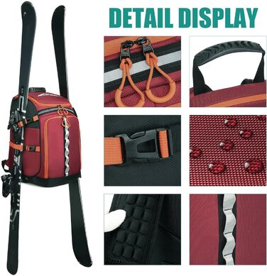 Сумка для лижних черевиків з відділенням для шолома, 65L, нейлон, рюкзак для лиж, роликів, ковзанів (червоний)