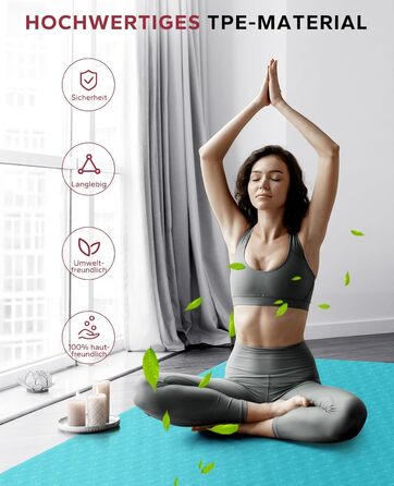 Йога-мат XXL HAPBEAR 183x91x0,6 см, нековзкий TPE, спортивний килимок для фітнесу, з еспандерами та сумкою