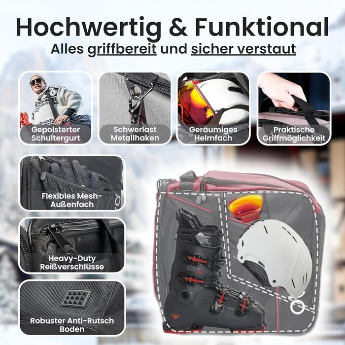 Сноуборд-сумка Otaro, регульована довжина 140–180 см, водонепроникна та з підкладкою. Також підходить для вейкборду, лиж. Для 2 пар лиж/сноуборду (червона). Сумка для сноуборду + чохол для черевиків