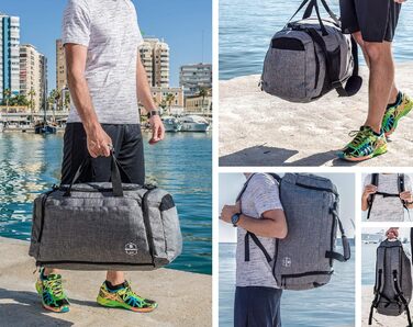 Спортивна сумка Bearformance Ultimate 50L з рюкзаком, відділенням для взуття та вологих речей, сіра, з переробленого PET, для тренажерного залу, подорожей, чоловіків і жінок