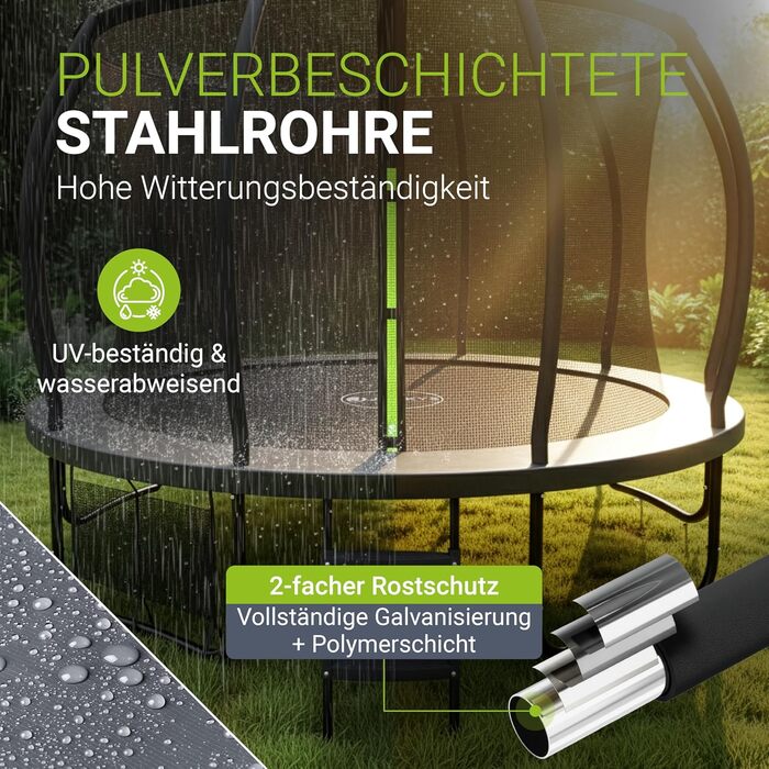 Трамплін Juskys SkyBounce Ø 228/305/366 см - Outdoor з сіткою, драбиною та пружинами PowerSpring