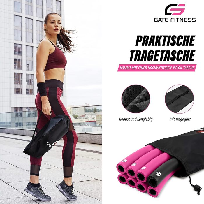 Хула-хуп обруч GATE FITNESS для дорослих та дітей | 1.2-2 кг | 6-8 сегментів | Фітнес-обруч з піною Pink-Schwarz