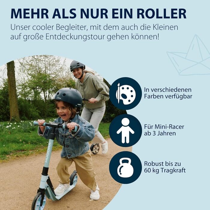 Дитячий самокат HUDORA BigWheel 180 Advanced Junior, складаний, з рефлекторами, регулювання висоти, для хлопчиків і дівчаток від 3 років, до 60 кг