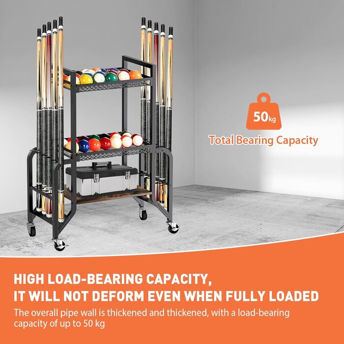 Стійка для більярду на 3 яруси для 10 київ, з 4 колесами (2 з гальмами), для більярдних кімнат, барів, клубів